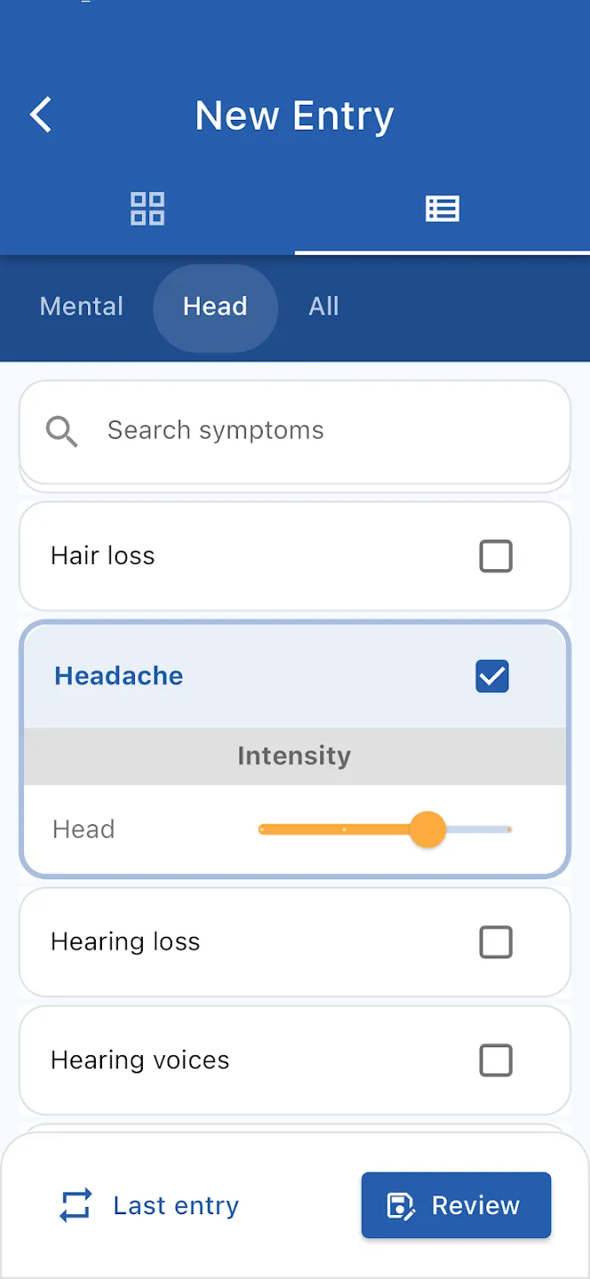 Logging a new health entry